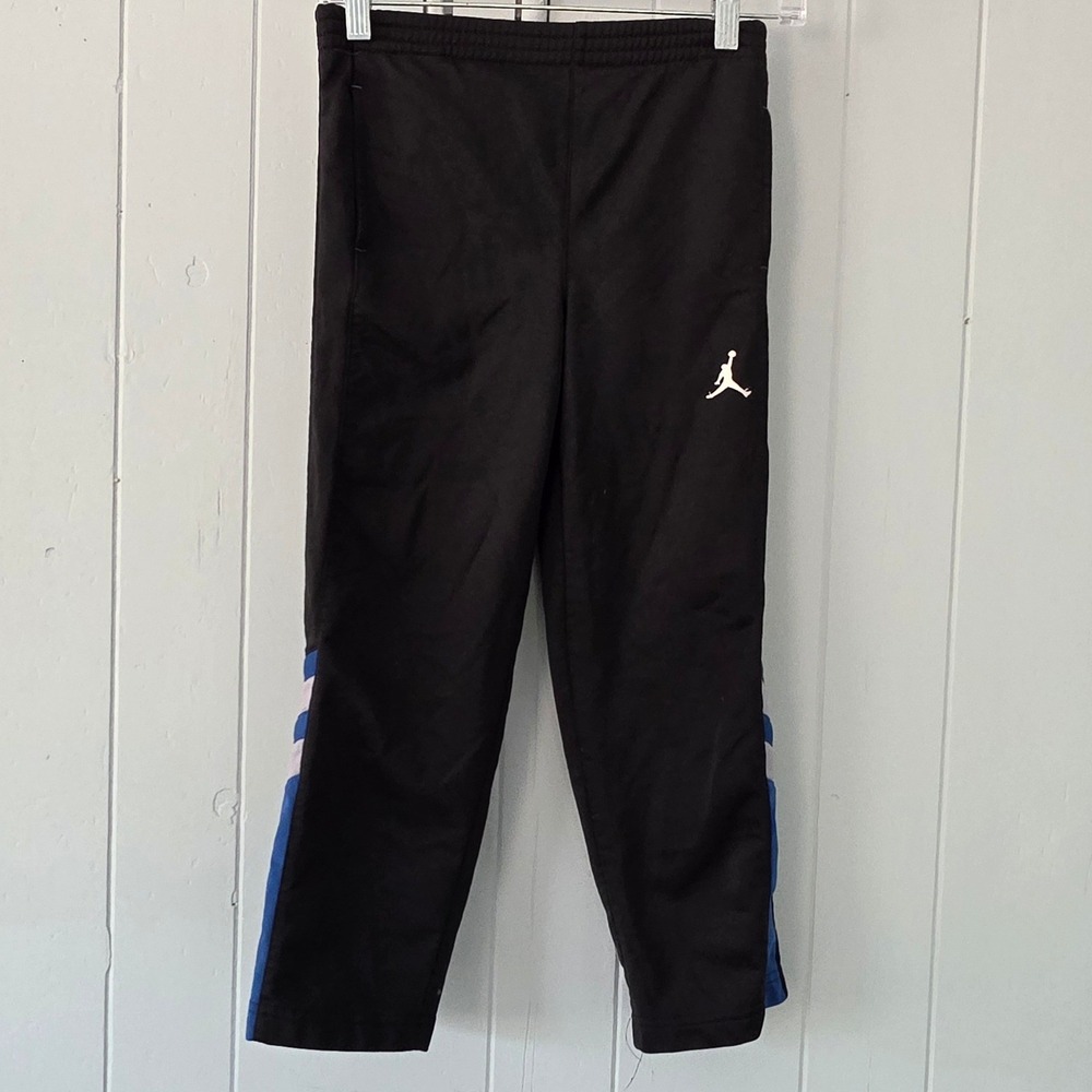 Jordan Boys Black Track Pants Blue Grey Side Stripe Jumpman Size 6X 7 Activewear